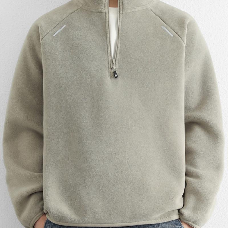 摇粒绒半拉链立领卫衣男秋冬季加厚保暖抓绒衣宽松套头打底衫内搭