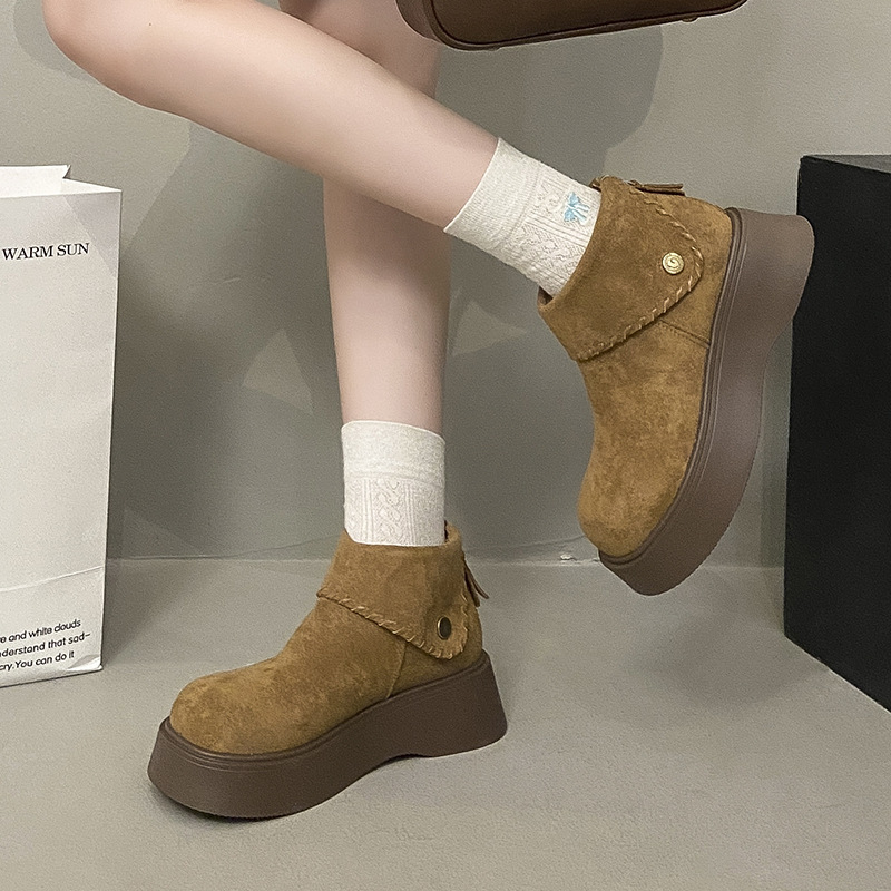 复古厚底勃肯雪地靴2025秋冬新款保暖百搭舒适棉鞋显瘦松糕底靴子