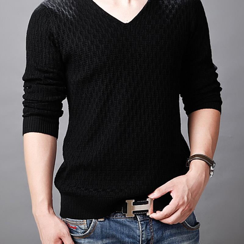 春秋季男士毛衣薄款领纯色线衣男装修身黑色打底针织衫大码小衫