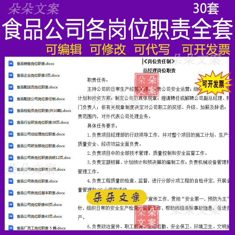 食品配送公司岗位责任制食品检验员配送员研发部销售岗位职责资料