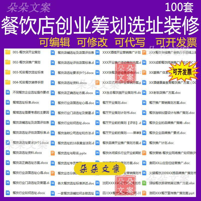 餐饮店创业筹划资料开业营销方案新店选址标准及餐饮店铺装修手册