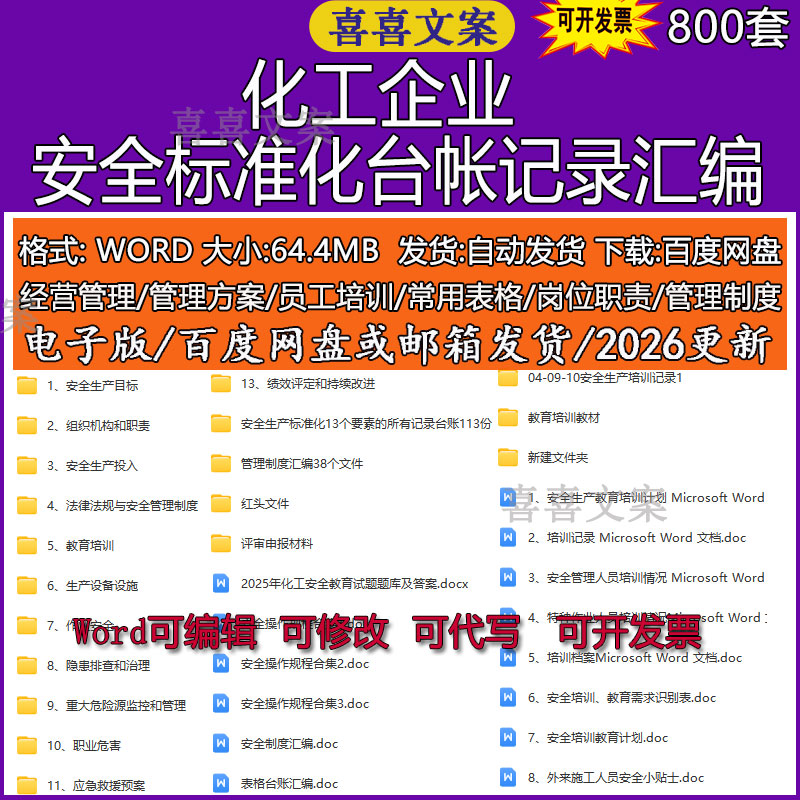 化工企业安全生产管理台账绩效考核隐患排查治理重大危险管理资料