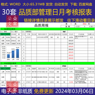 生产品质管理月日周报表统计模板KPI绩效考核表质量记录报表填写