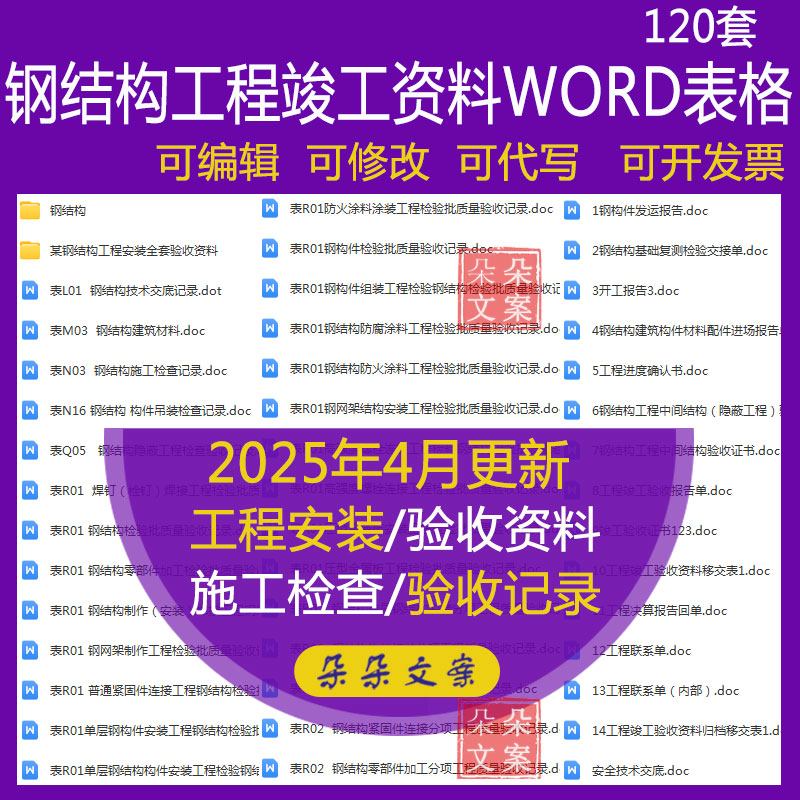 钢结构工程竣工资料word表格填写零部件加工检验批质量验收吊装