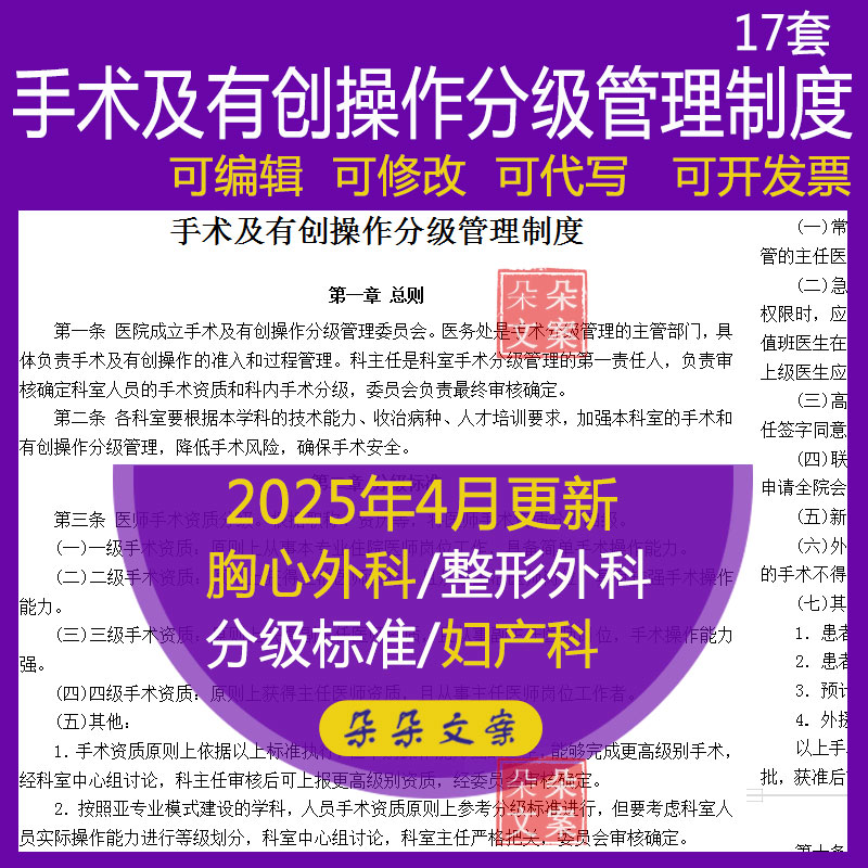 手术及有创操作分级管理制度手术医师资格准入制度及手术分级目录