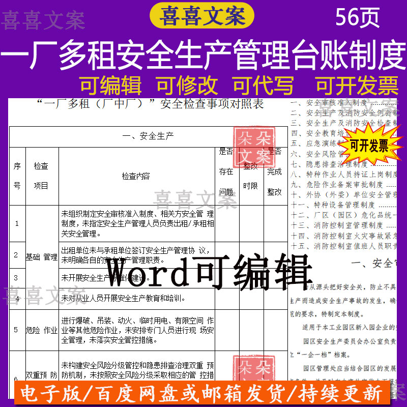 一厂多租(厂中厂)厂区安全生产管理台账协议会议记录培训规章制度