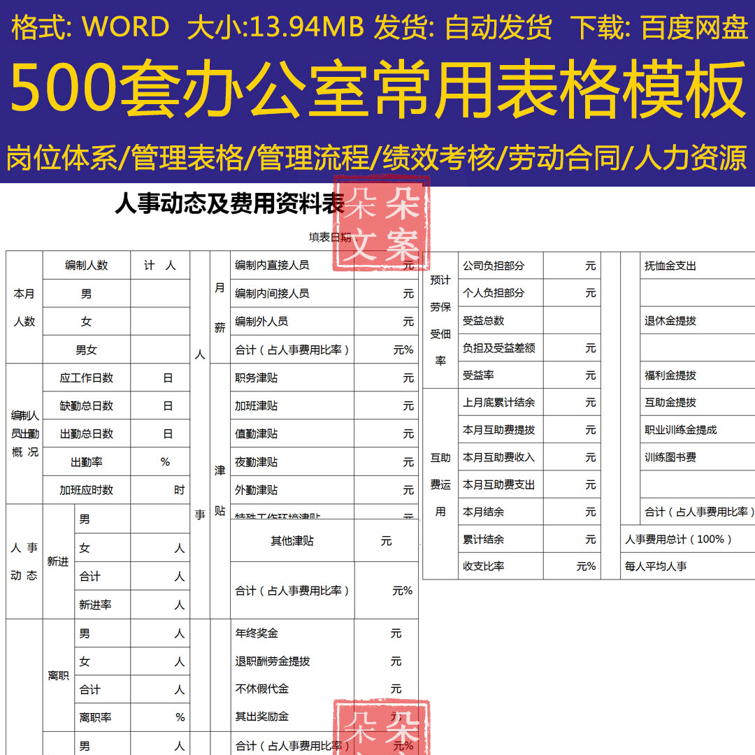 办公室常用表格模板工资制度方案保密制度工资调整表加班费申请单