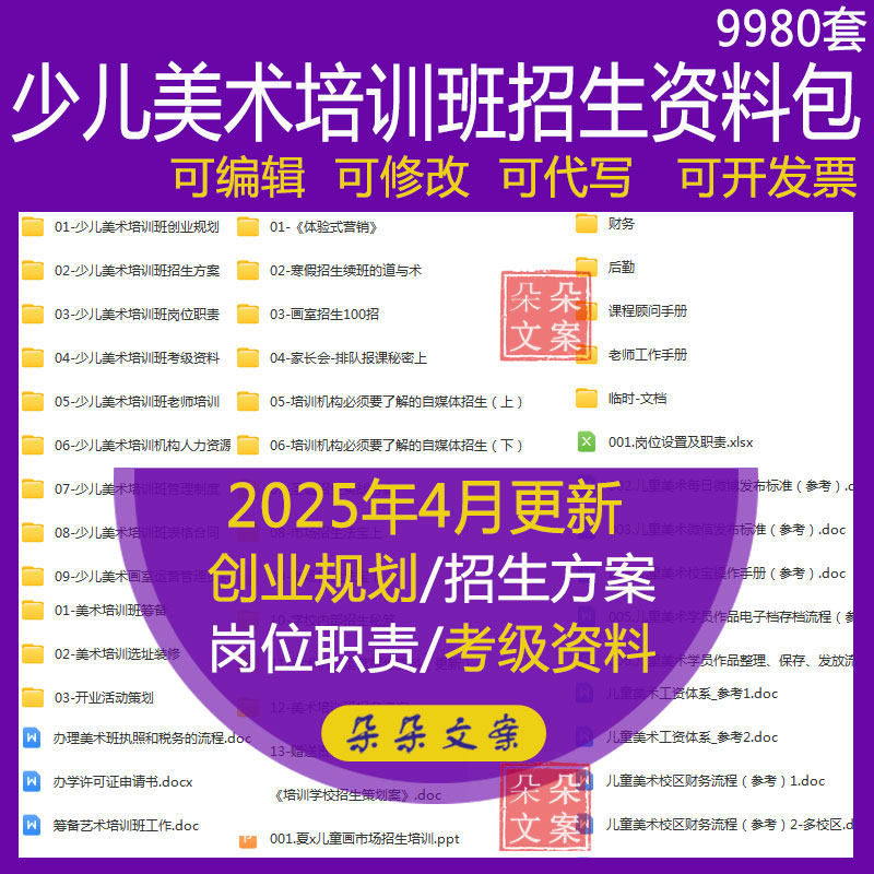 少儿美术培训班招生资料包教学教案计划管理制度儿童美术考级申请