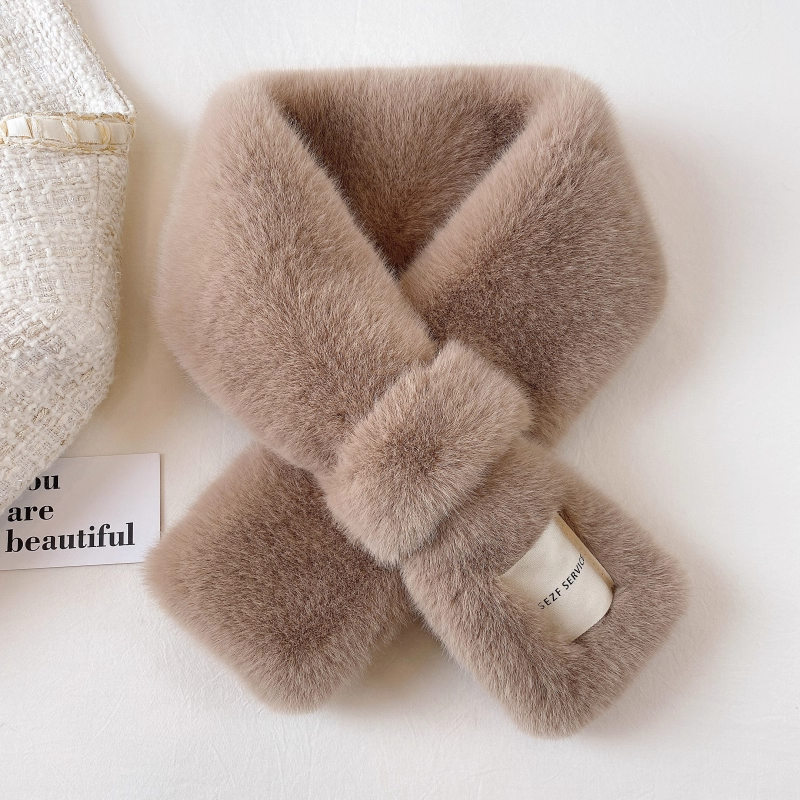 秋冬新款ins布标韩版百搭毛绒护颈围脖加厚保暖女围巾