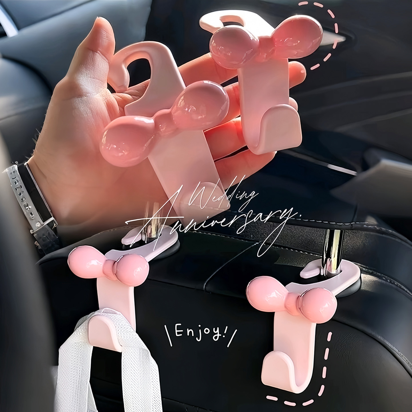 少女心蝴蝶结新款多巴胺汽车椅背挂钩车内收纳车载好物新车小礼品