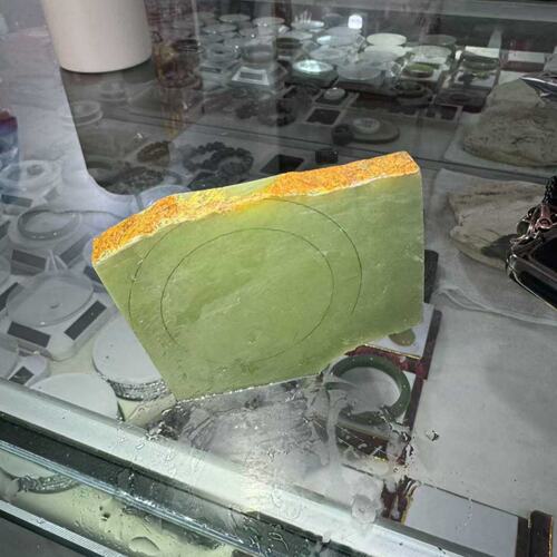 定金原石片料黄绿带皮河磨玉定制