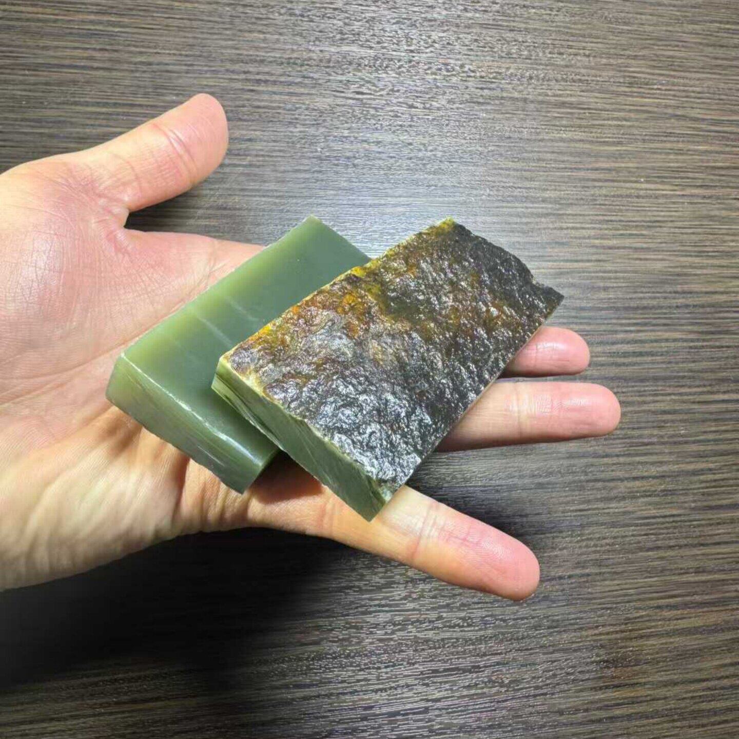 定金工厂原石毛料片料黄绿带皮析木河磨玉籽料椴树林和田玉定制
