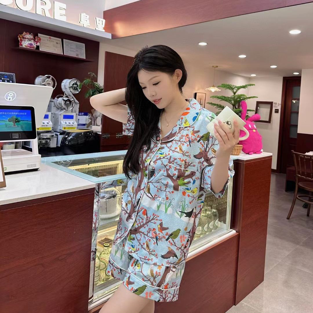 欧美单夏季新款女士冰丝睡衣