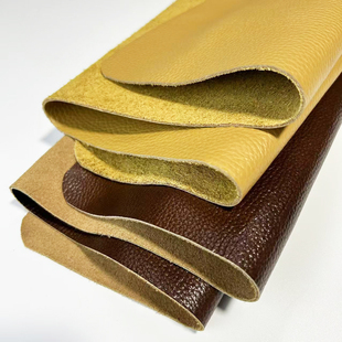 牛皮皮料头层牛皮真皮垫子整张牛皮料棕色荔枝纹沙发皮真皮面料