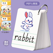 PEP 人教版 学生英语教材词汇单词硬卡片英文三四年级上下册课堂学习背诵速记四线三格卡 彩图款 2026新课标