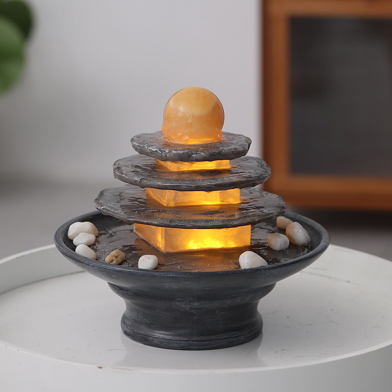 加湿石头滚球聚宝盆开业乔迁礼品办公室店面桌面风水招财流水摆件