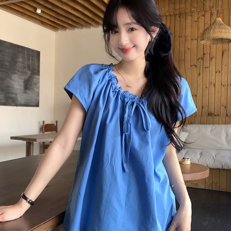 实拍大码-甜美减龄小飞袖衬衫女夏设计感小众短款娃娃衫上衣