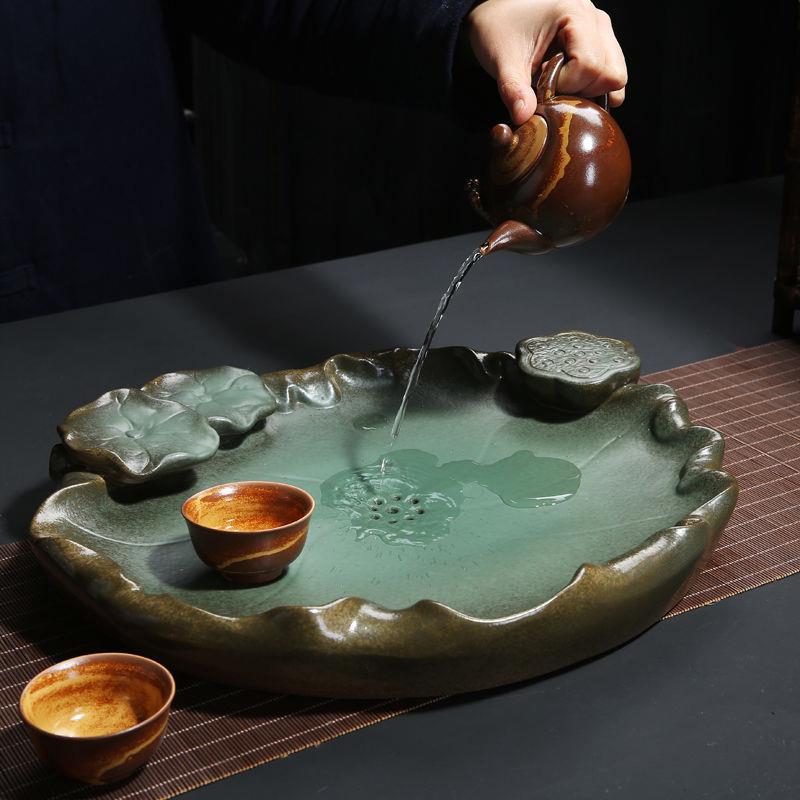 创意茶盘陶瓷干泡茶盘大号排水储水家用功夫茶具茶台茶海茶托盘