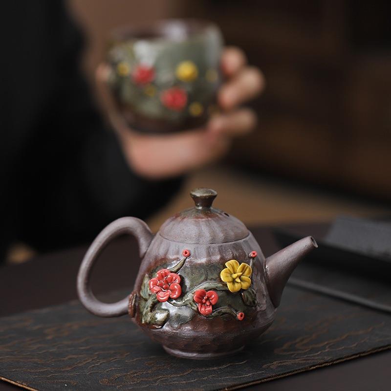 柴烧粗陶茶壶
