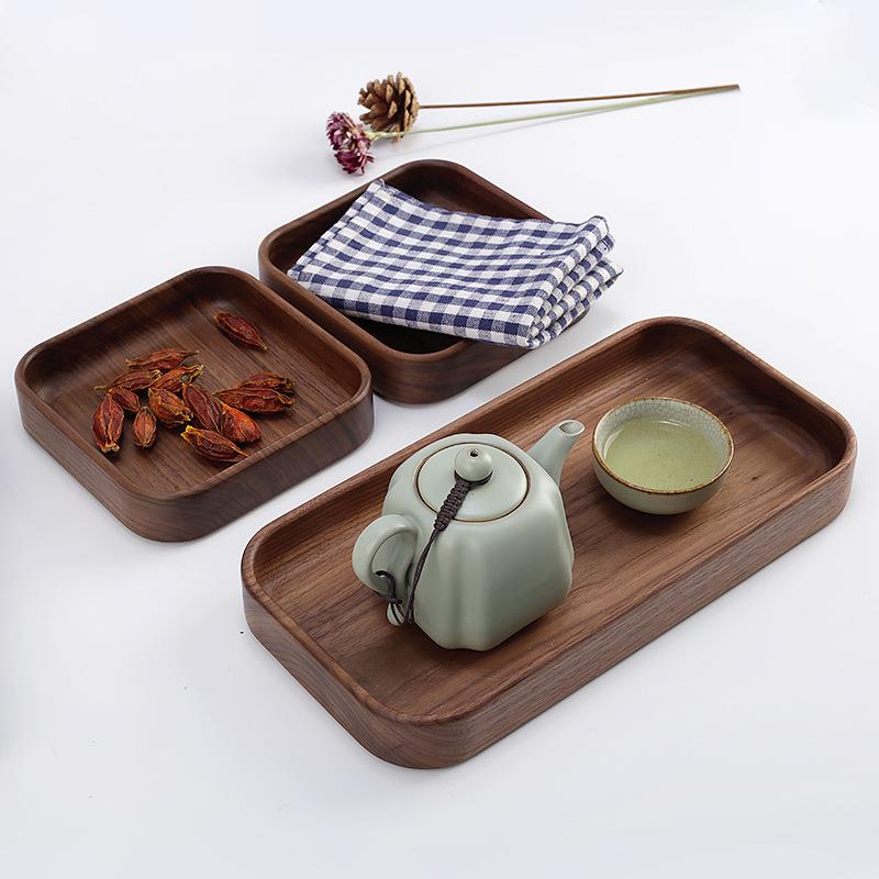 黑胡桃木制北欧蛋糕披萨咖啡茶点西餐零食水果盘实木质托盘长方形