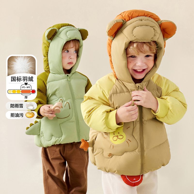 儿童羽绒服三防保暖外套90白鸭绒