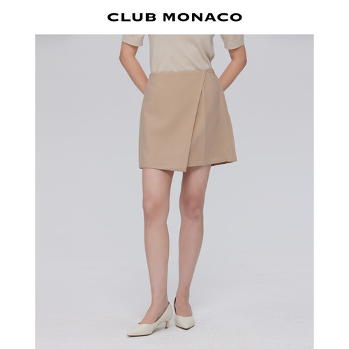 CLUB MONACO女装不对称通勤干练堆叠褶皱短款西装半身裙
