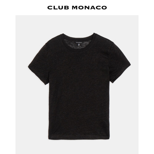 【100%亚麻】CLUB MONACO女士休闲百搭圆领短袖直筒T恤