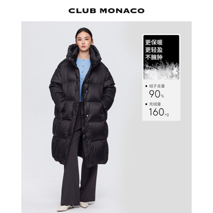 【鹅绒】CLUB MONACO女士立领连帽黑色长款厚保暖百搭羽绒服外套