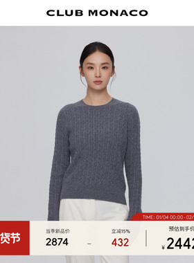 【100%山羊绒】CLUB MONACO女士早秋长袖深灰色圆领绞花针织衫