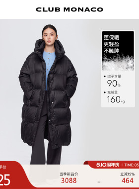 【鹅绒】CLUB MONACO女士立领连帽黑色长款厚保暖百搭羽绒服外套