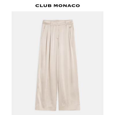 【100%桑蚕丝】CLUB MONACO女士垂感高腰压褶休闲长裤西装裤