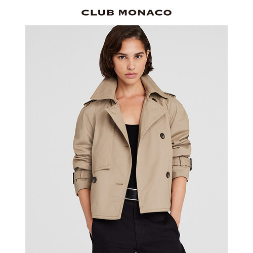 博主同款 CLUB MONACO女装廓形双排扣气质风衣短外套