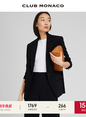 CLUB MONACO女装垂坠醋酸经典一粒扣修身正装通勤西装外套