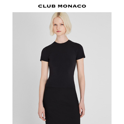 CLUB MONACO女士圆领短袖修身显瘦纯色简约通勤内搭外穿T恤