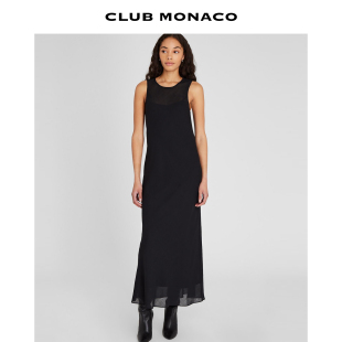 CLUB H型内搭极简廓形黑色针织长裙 MONACO女士羊毛混纺圆领无袖