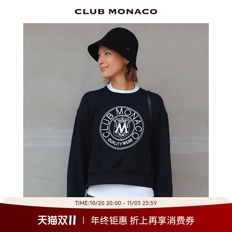 博主同款 CLUB MONACO女装Crest美式休闲圆领情侣卫衣