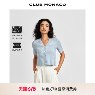 CLUB MONACO女装桑蚕丝混纺混纺质感V领百搭短袖毛针织衫