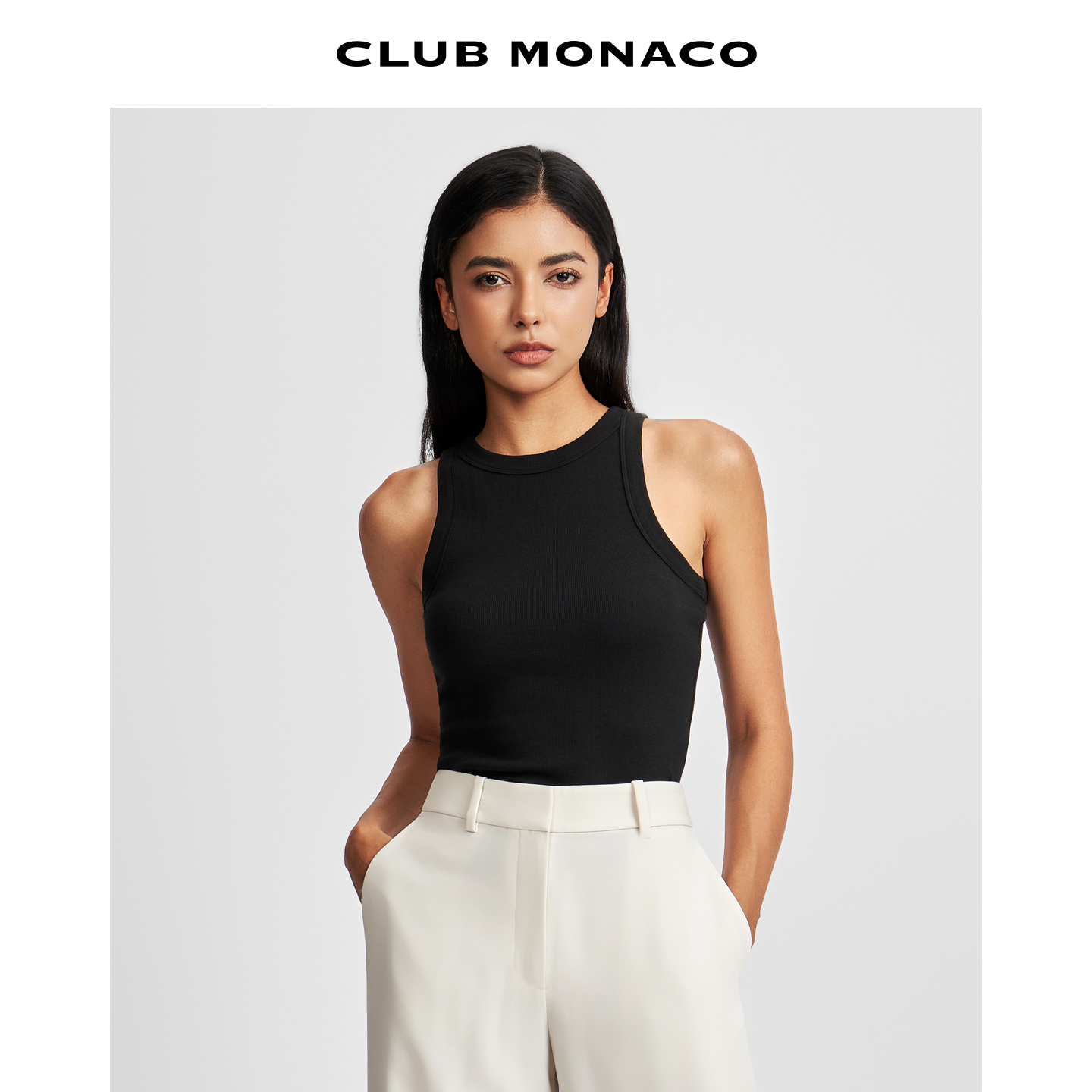 CLUB MONACO女装莫代尔棉微弹修身休闲工字背心吊带