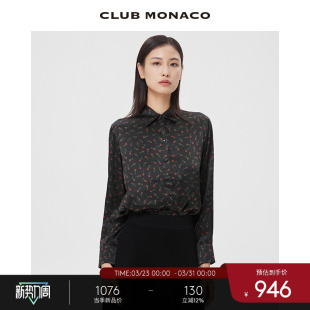 MONACO女装 CLUB 玫瑰印花南法复古衬衫 100%桑蚕丝
