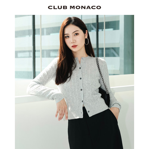 【100%山羊绒】博主同款 CLUB MONACO羊绒绞花复古毛衣针织开衫