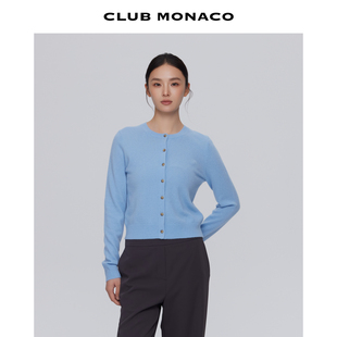 MONACO女士长袖 100%山羊绒 CLUB 针织开衫 圆领单排扣短款