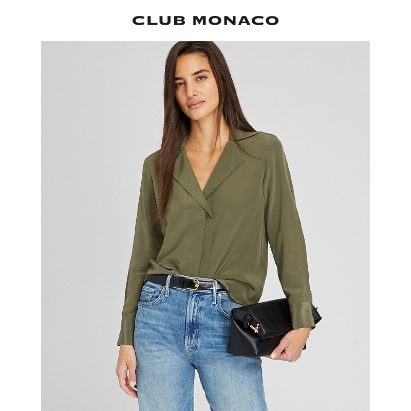 博主同款 CLUB MONACO女装25春夏新品女装西装领通勤真丝衬衫