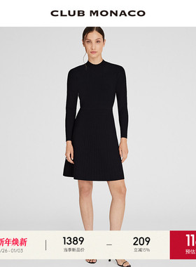 CLUB MONACO女装弹力修身坑条法式赫本风针织连衣裙小黑裙