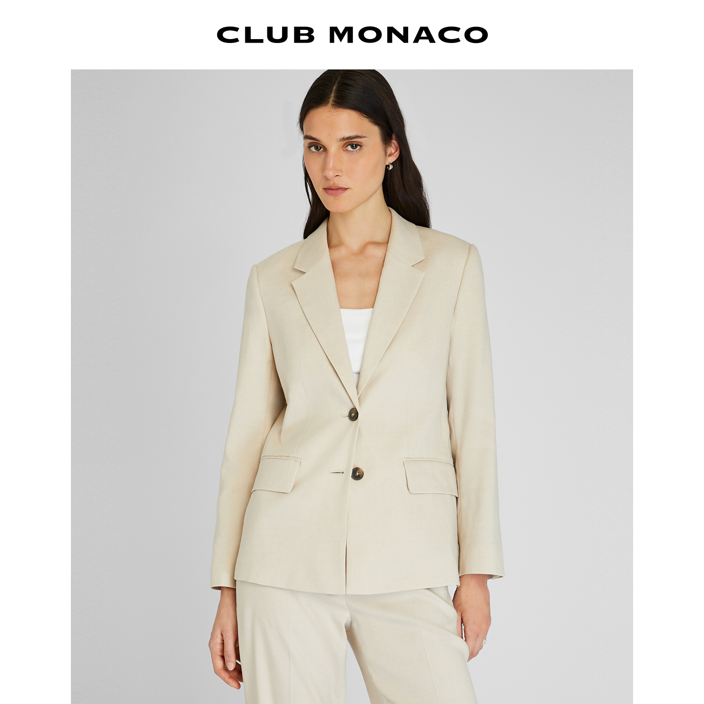 CLUB MONACO女装25春夏新品亚麻羊毛混纺宽松休闲通勤西装套装