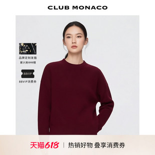 【100%山羊绒】CLUB MONACO女士新年酒红V形缝线圆领长袖针织毛衣
