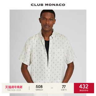 几何印花休闲设计感短袖 MONACO男装 CLUB 衬衫 100%亚麻