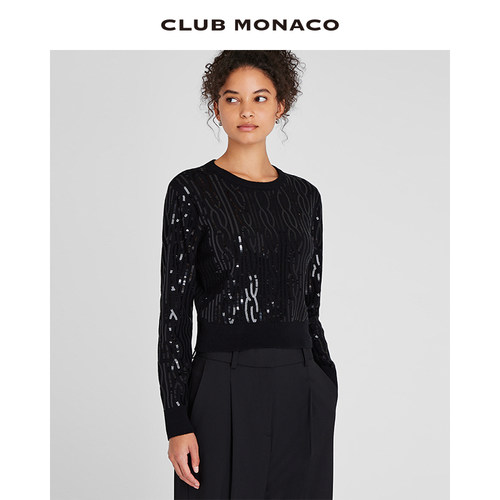 CLUB MONACO女装羊毛山羊绒重工钉珠亮片摩登时髦毛衣