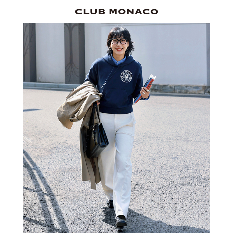 博主同款 CLUB MONACO女装Crest美式休闲连帽情侣卫衣