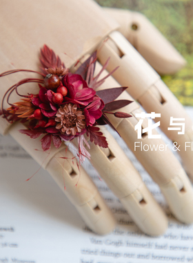 高级酒红色真花戒指婚礼指环