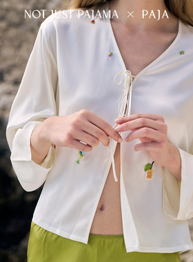 Not Just Pajama 夏日串珠系列 22姆米真丝钉珠透气V领长袖上衣